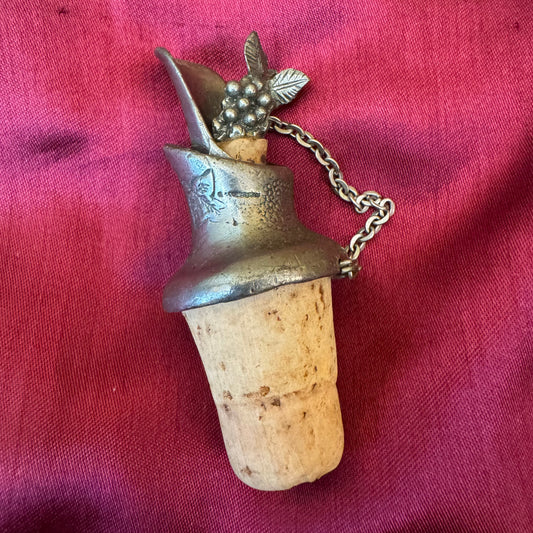 Vintage Pewter Grape Vine Design Wine Pourer & Stopper 