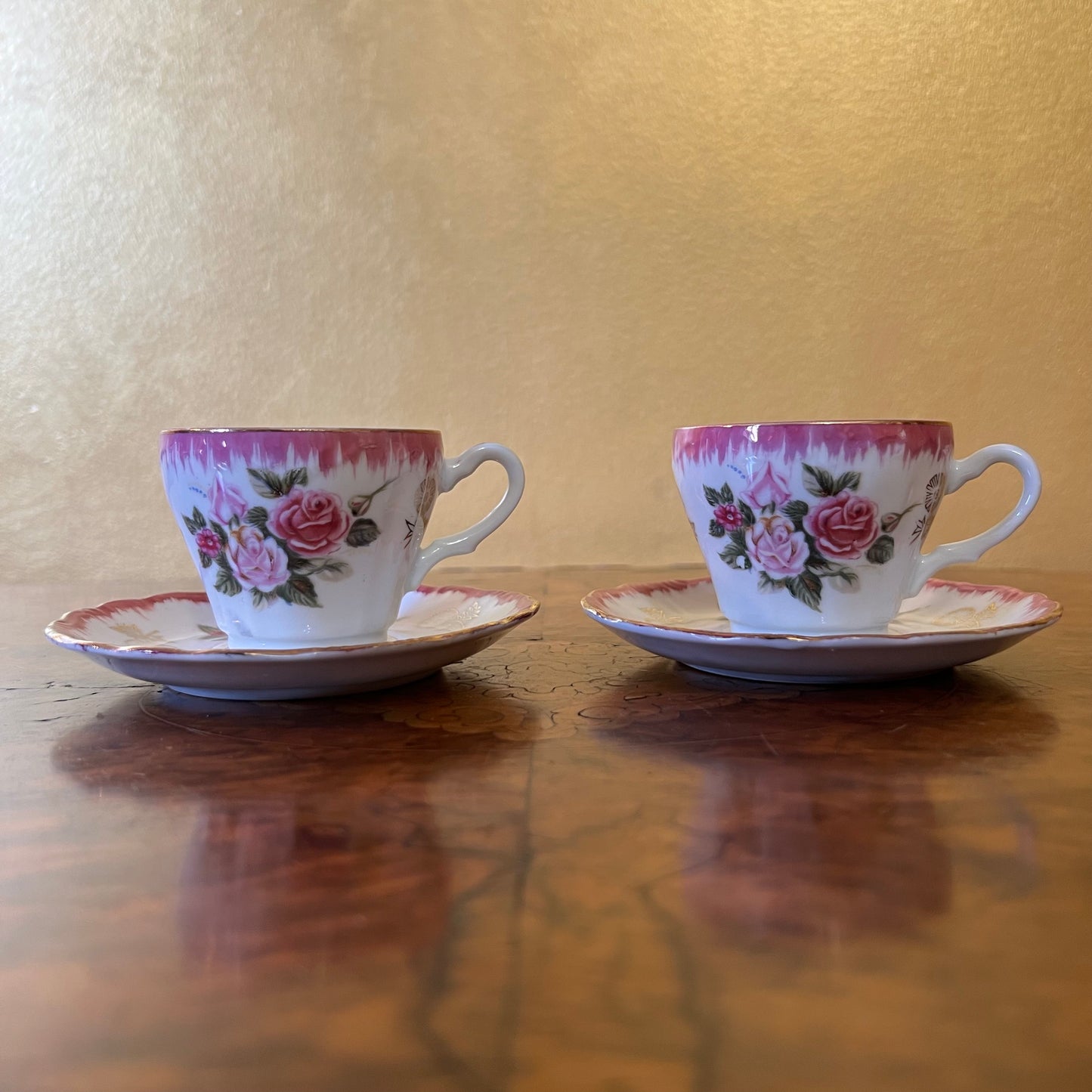 Vintage Pink Floral Demitasse Coffee Cups Pair