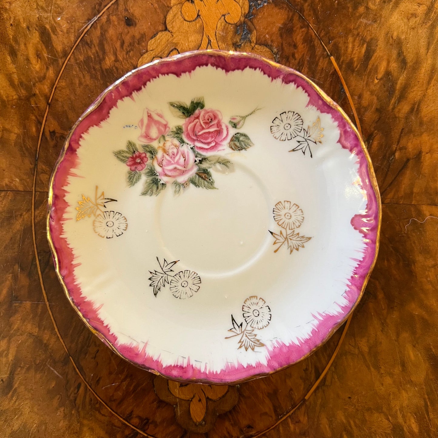 Vintage Pink Floral Demitasse Saucer