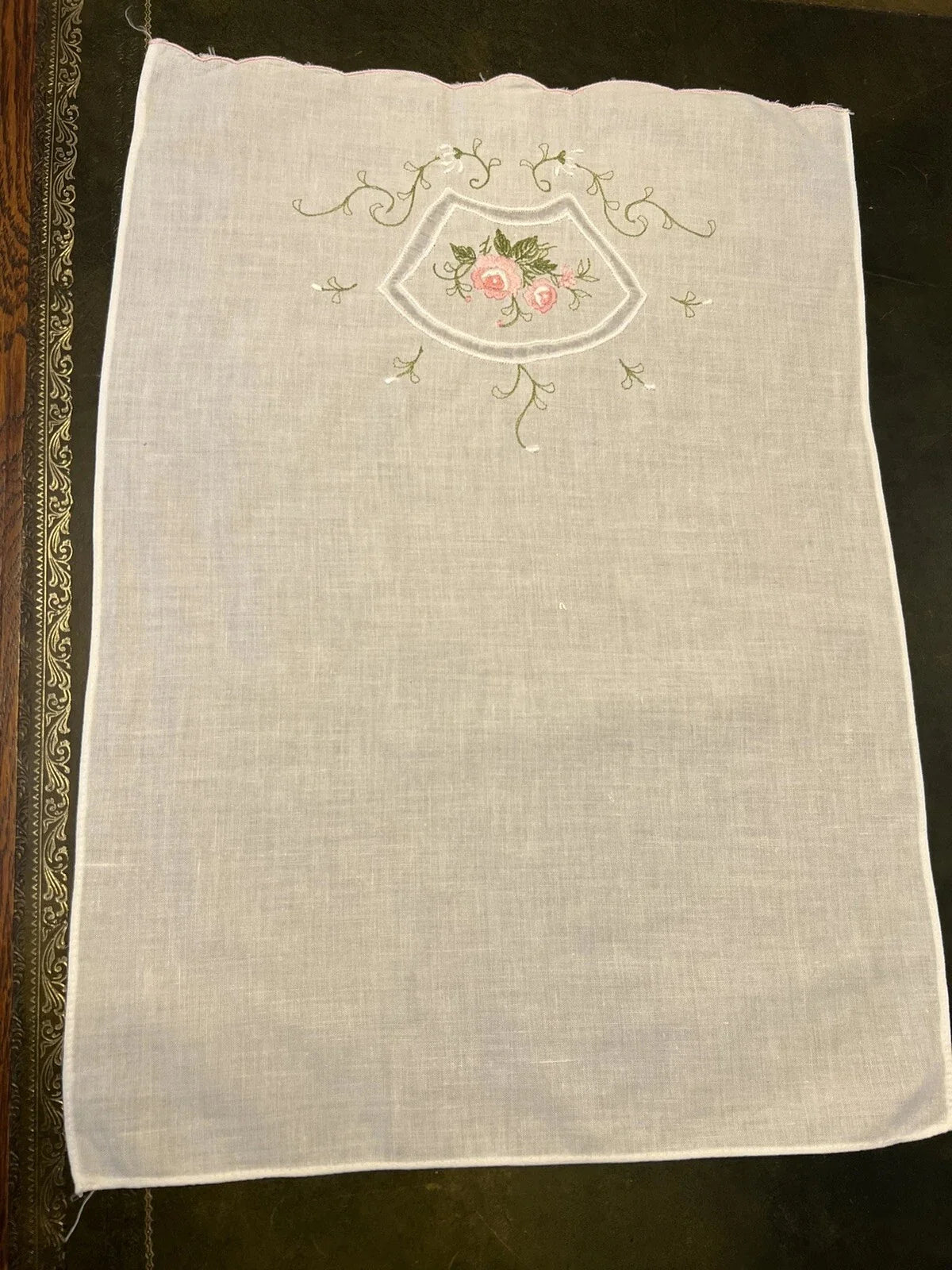 Vintage Pink Floral Embroidery Doily
