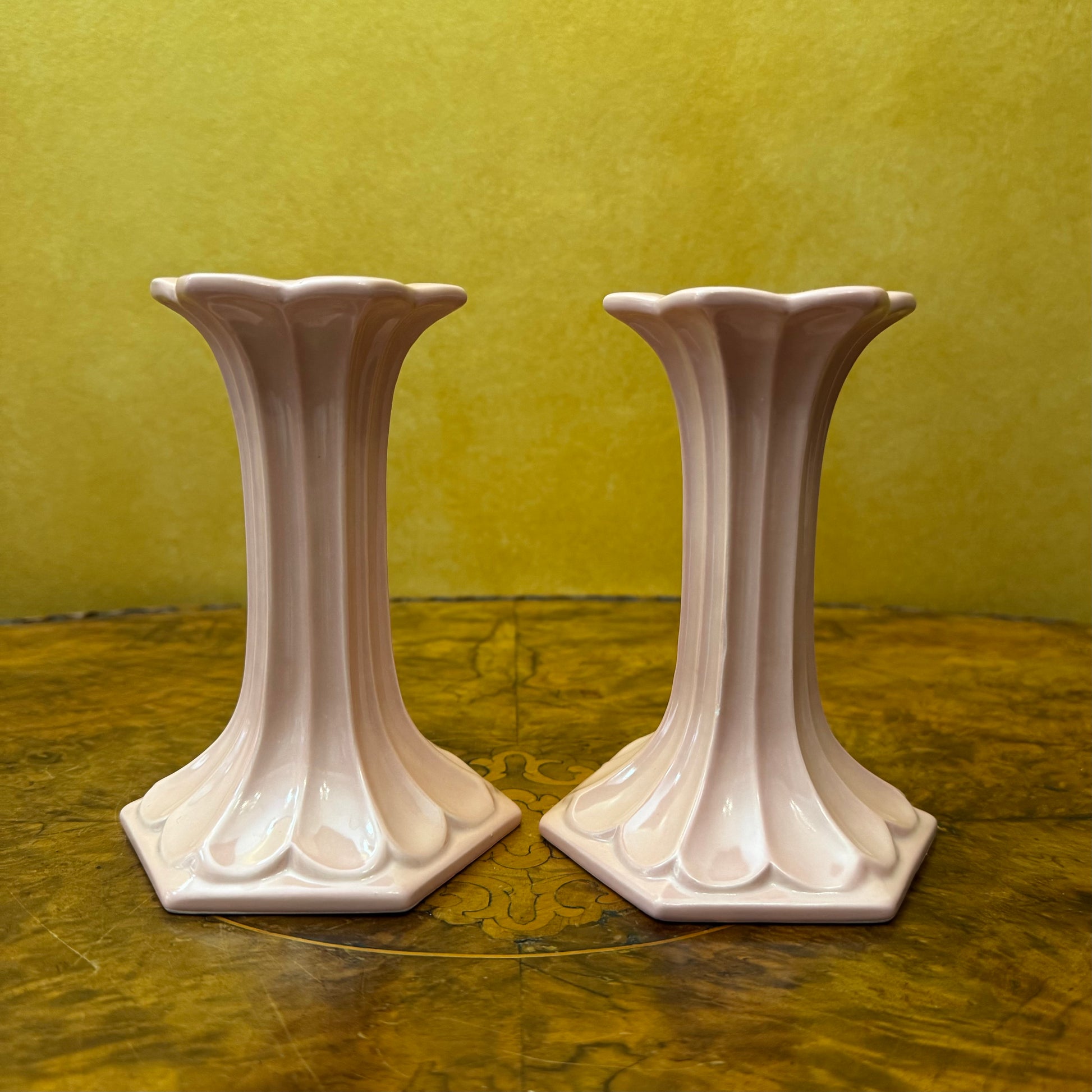 Vintage Pink Porcelain Candle Holders 