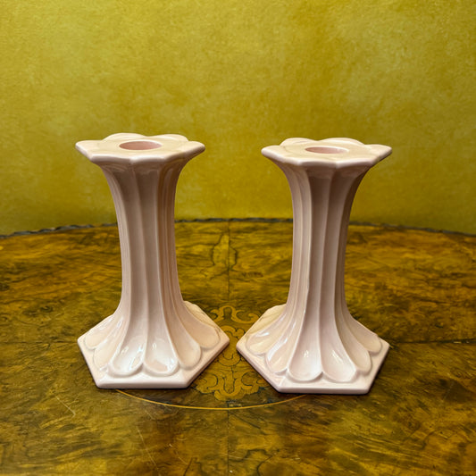 Vintage Pink Porcelain Candle Holders Pair 