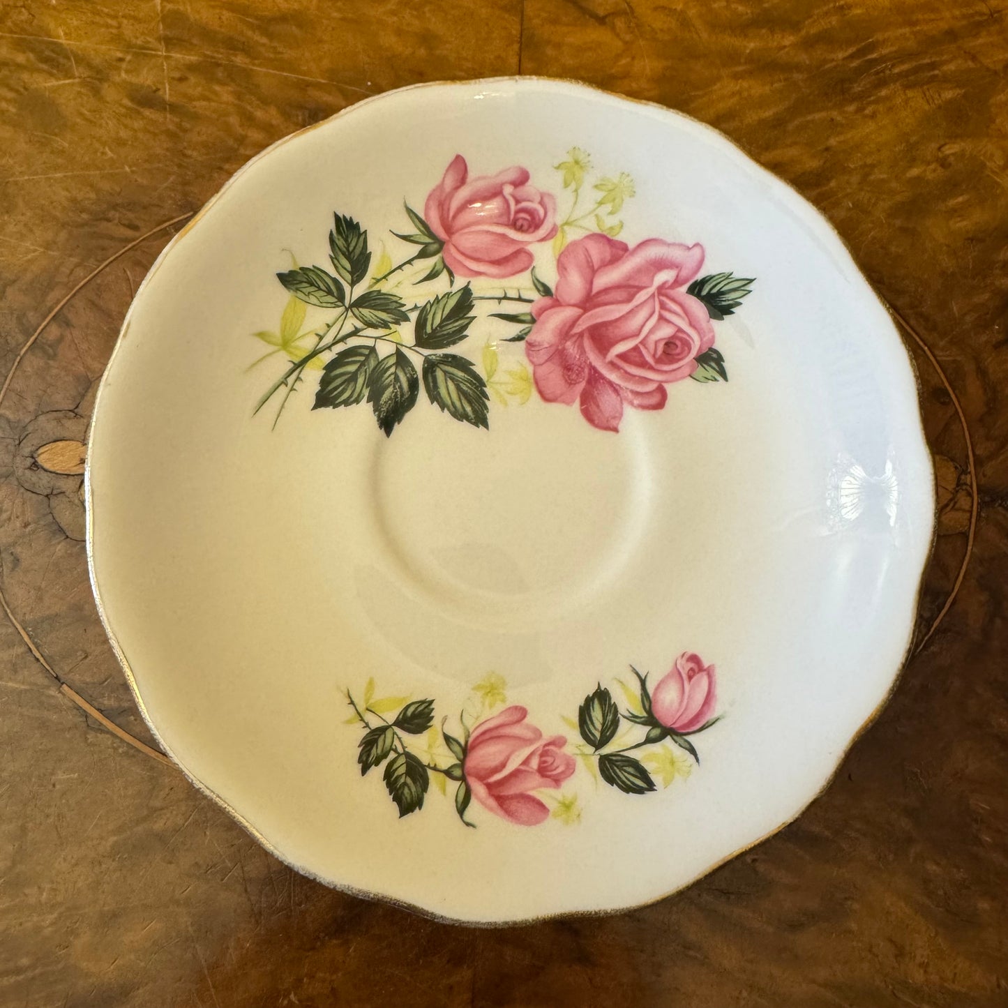 Vintage Pink Rose Print Saucer 