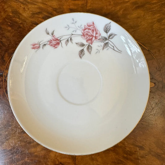 Vintage Pink Silver Floral Print Saucer