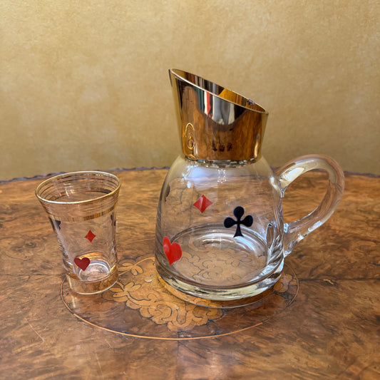 Vintage Playing Cards Jug & Shot Glass