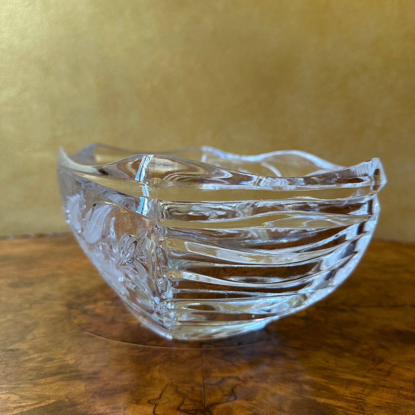 Vintage Polish Irena Crystal Irises Rectangle Large Bowl