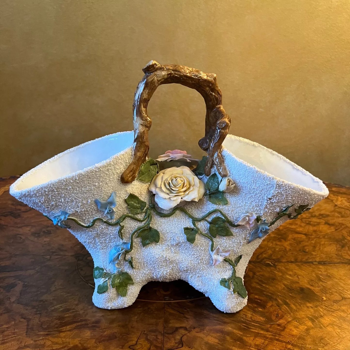 Vintage Porcelain Basket Vase