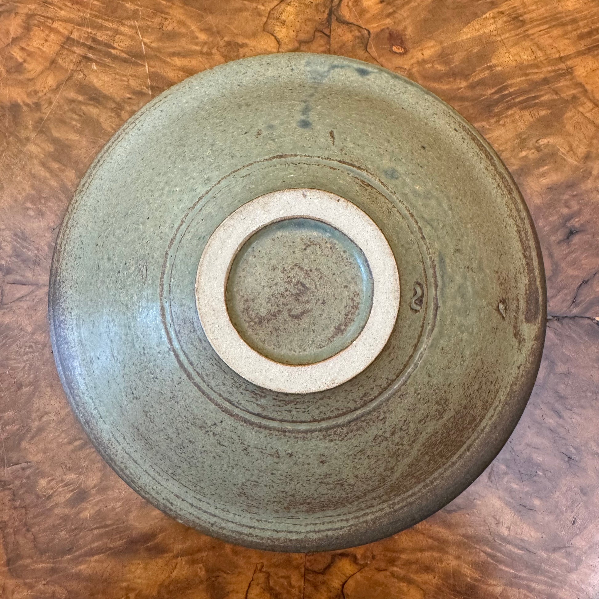 Vintage Pottery Green Brown Bowl 