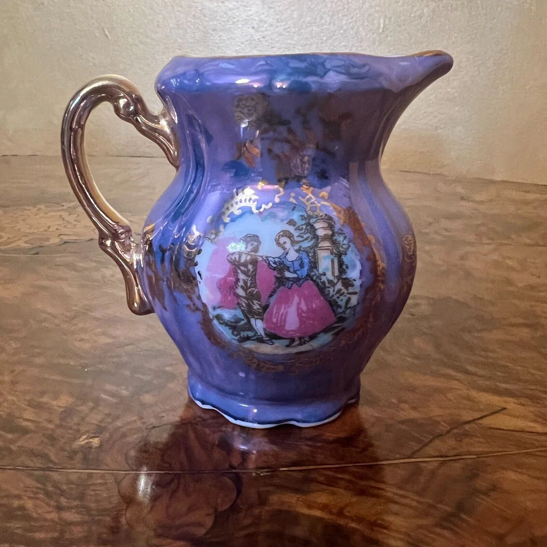Vintage Purple Pearl Courting Print Demitasse Coffee Set