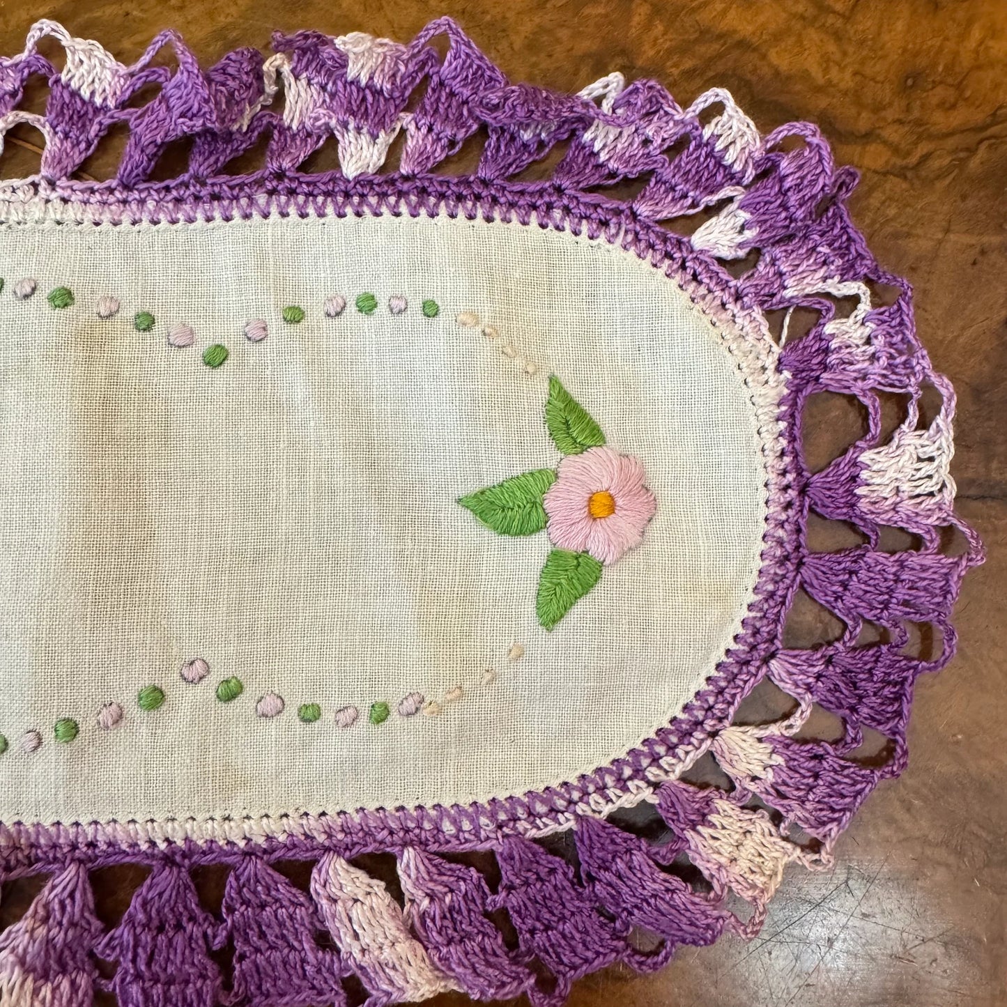 Vintage Purple Trim Embroidery Tray Doily