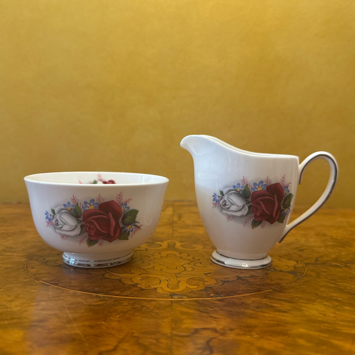 Vintage Queen Anne Duet Milk Creamer Jug & Sugar Bowl Set