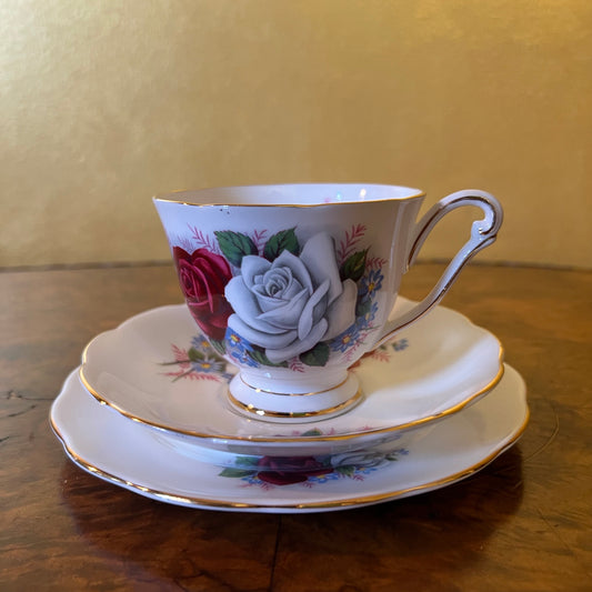 Vintage Queen Anne Duet Tea Cup Trio Set