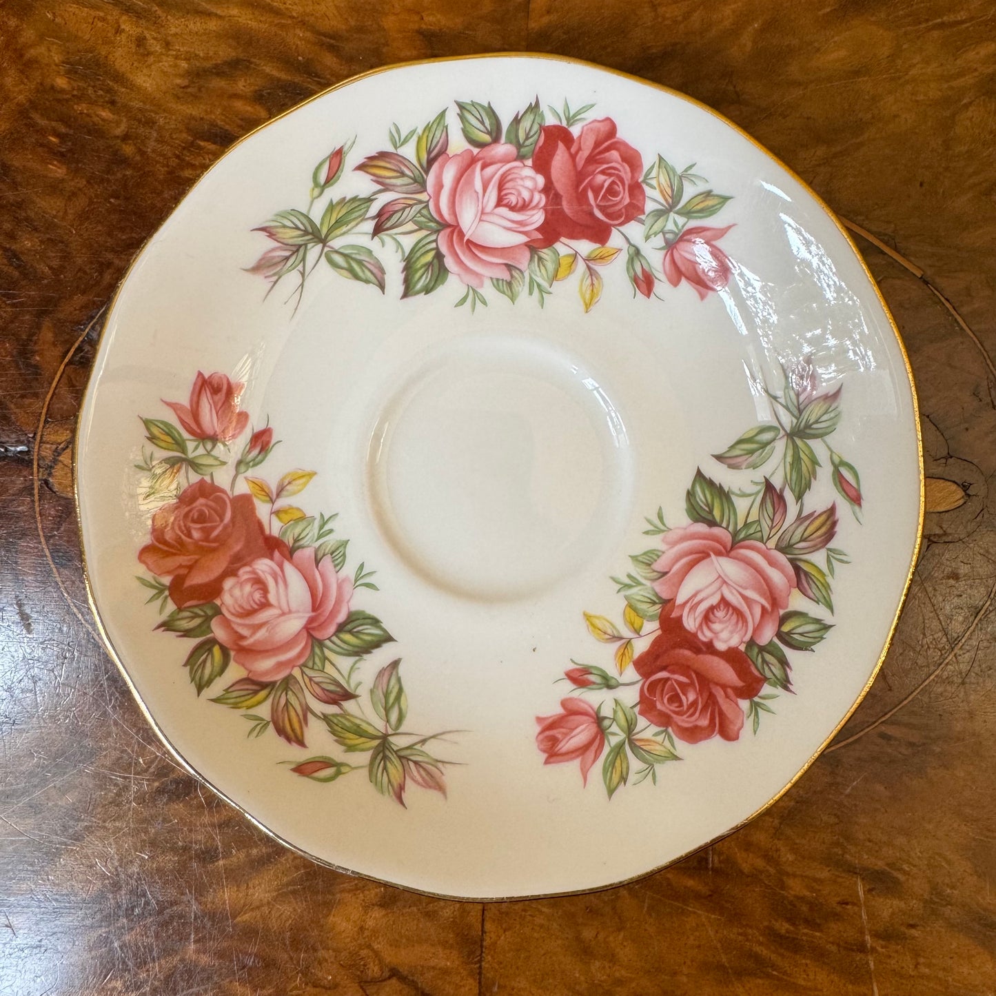 Vintage Queen Anne Red Roses Print Saucer 