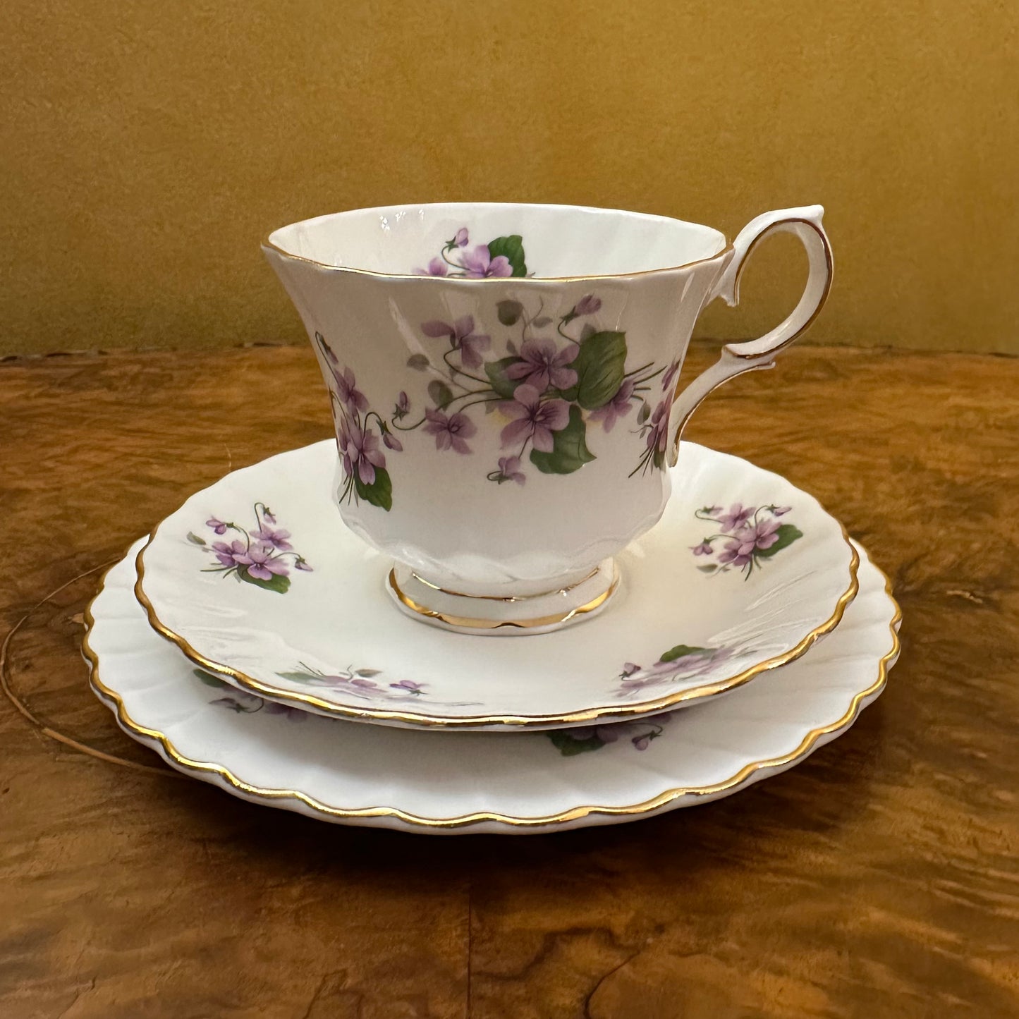 Vintage Queen Anne Violets Print Tea Cup Trio 