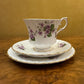 Vintage Queen Anne Violets Print Tea Cup Trio Set