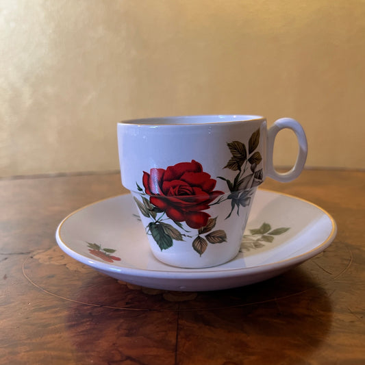 Vintage Red Rose Print Tea Cup & Saucer 