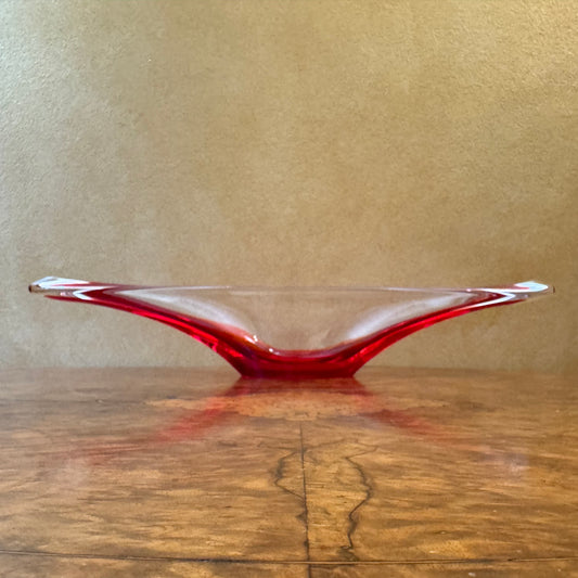 Vintage Red White Art Glass Narrow Vase Bowl 