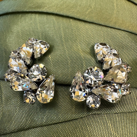 Vintage Rhinestone Clip On Earrings 