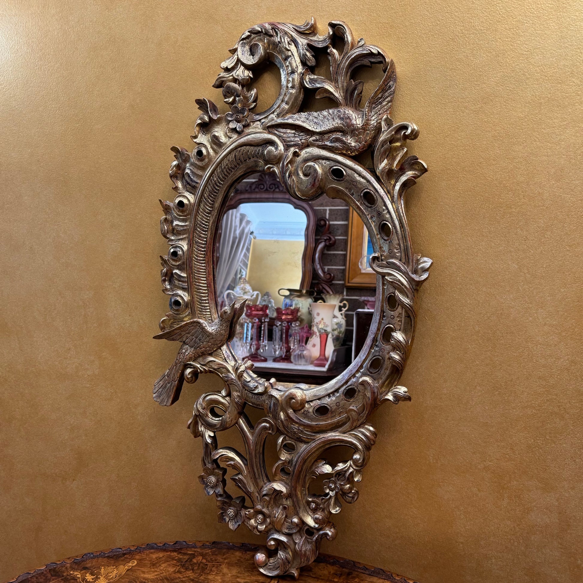 Vintage Rococo Style Gold Gilt Wood Frame Mirror 