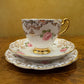 Vintage Roslyn Pink Rose Print Tea Cup Trio Set 