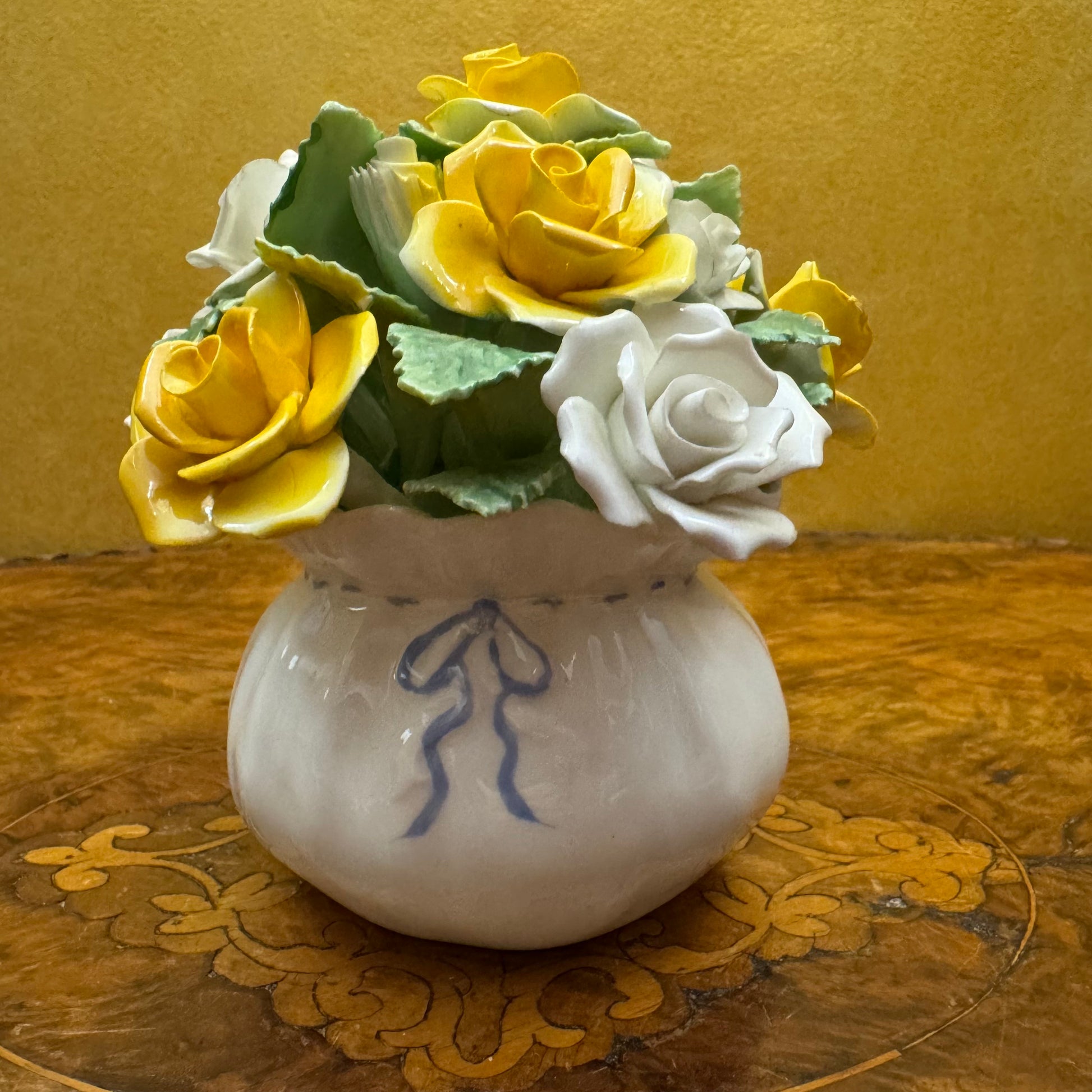 Vintage Royal Adderley Bone China Rose Floral Bouquet Basket Ornament 