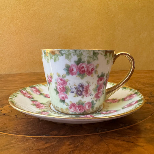 Vintage Royal Bayreuth Green Floral Print Demitasse Cup & Saucer 