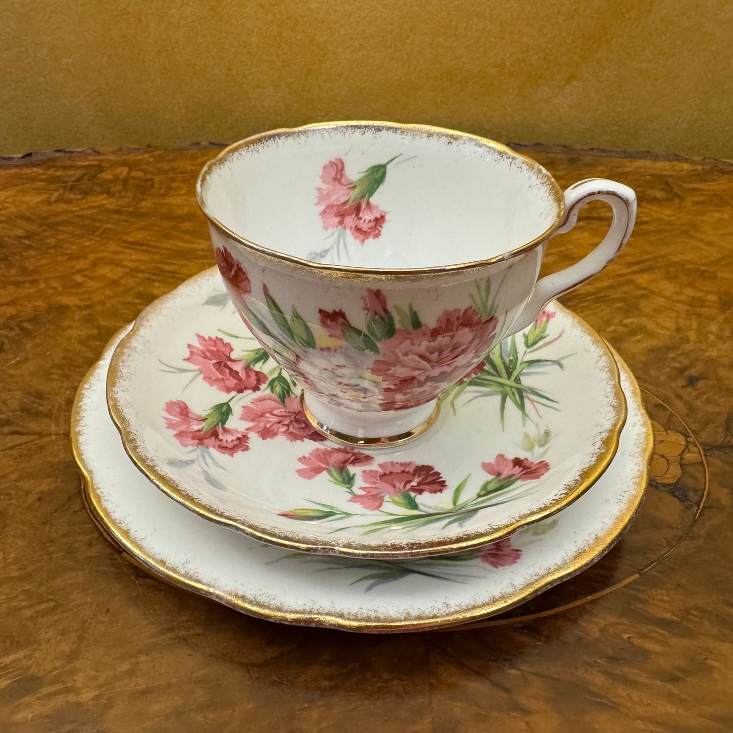 Vintage Royal Stafford Carnation Tea Cup Trio 
