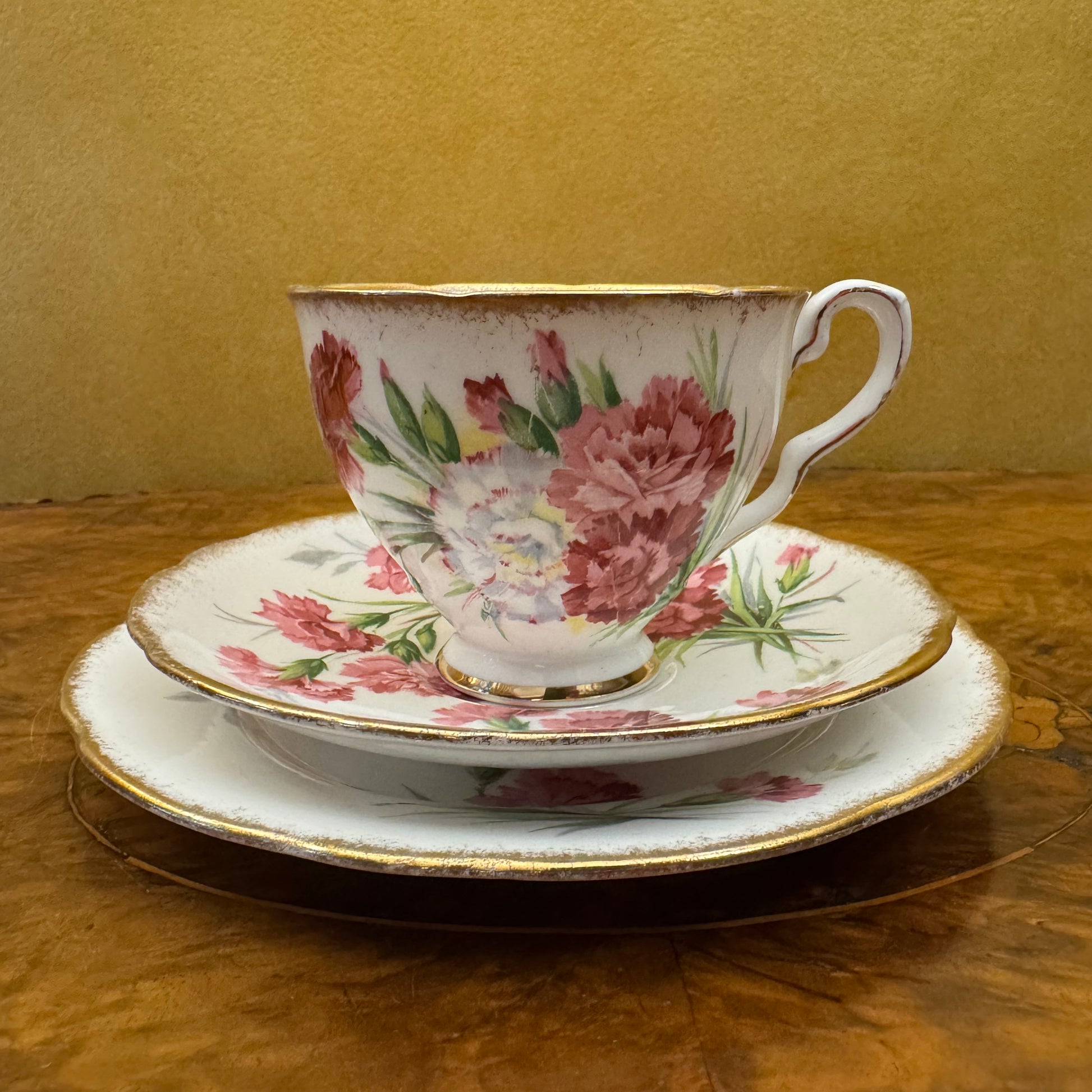 Vintage Royal Stafford Carnation Tea Cup Trio Set