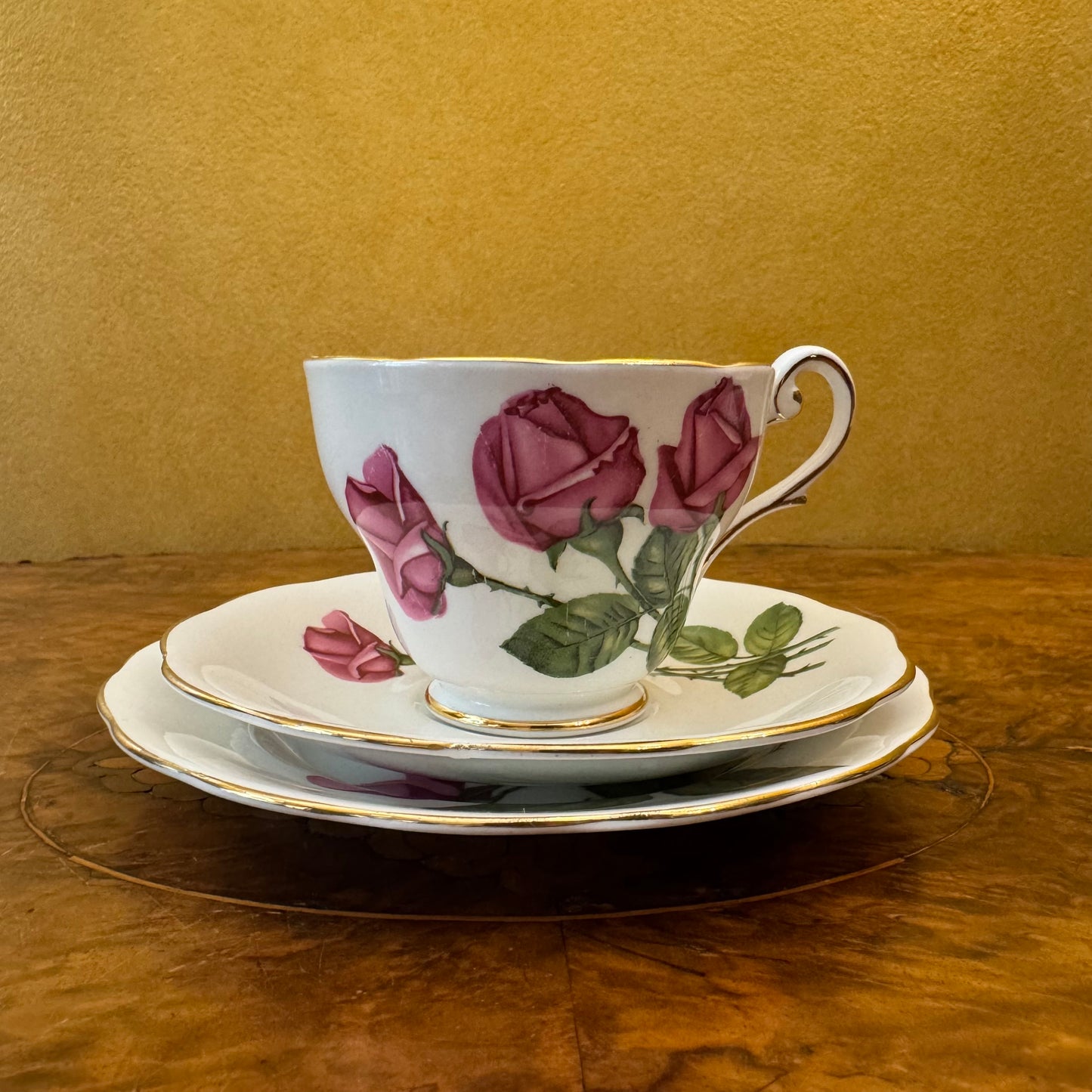 Vintage Royal Standard Three Red Roses Tea Cup Trio Set