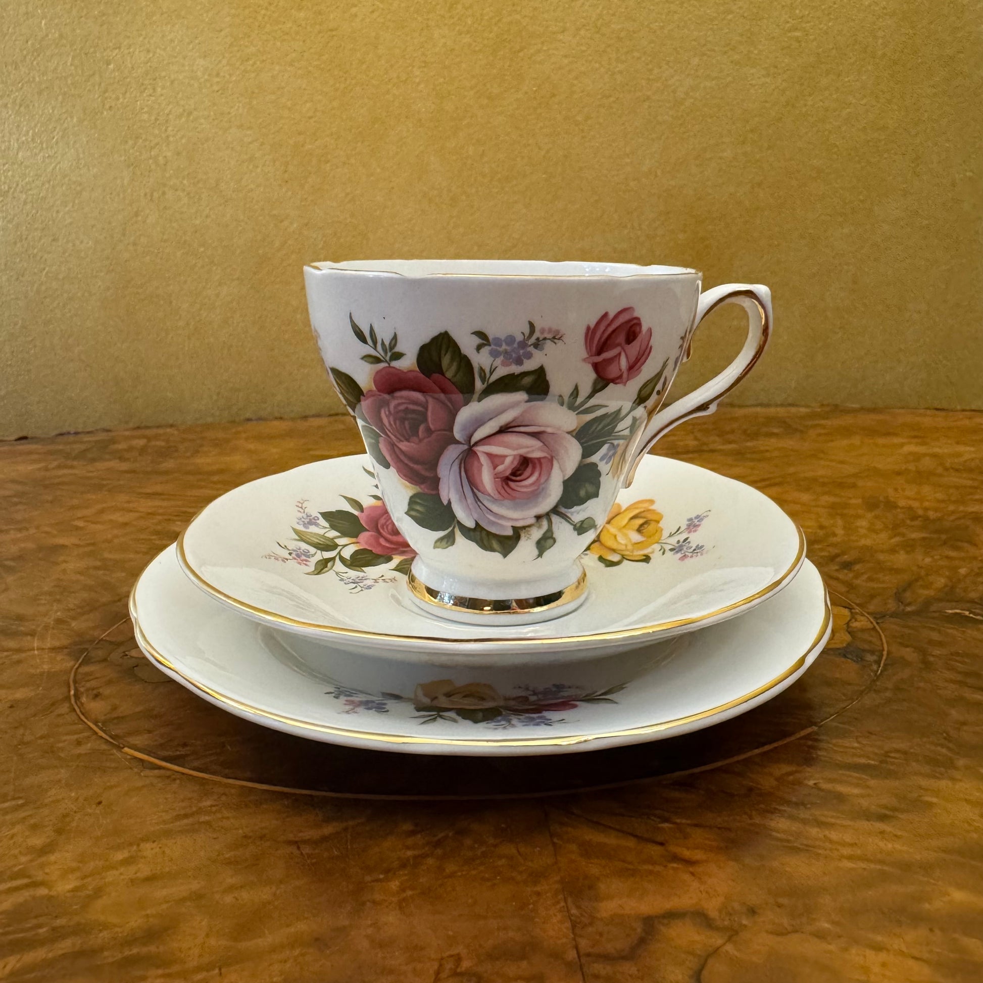 Vintage Royal Sutherland Rose Print Tea Cup Trio Set 