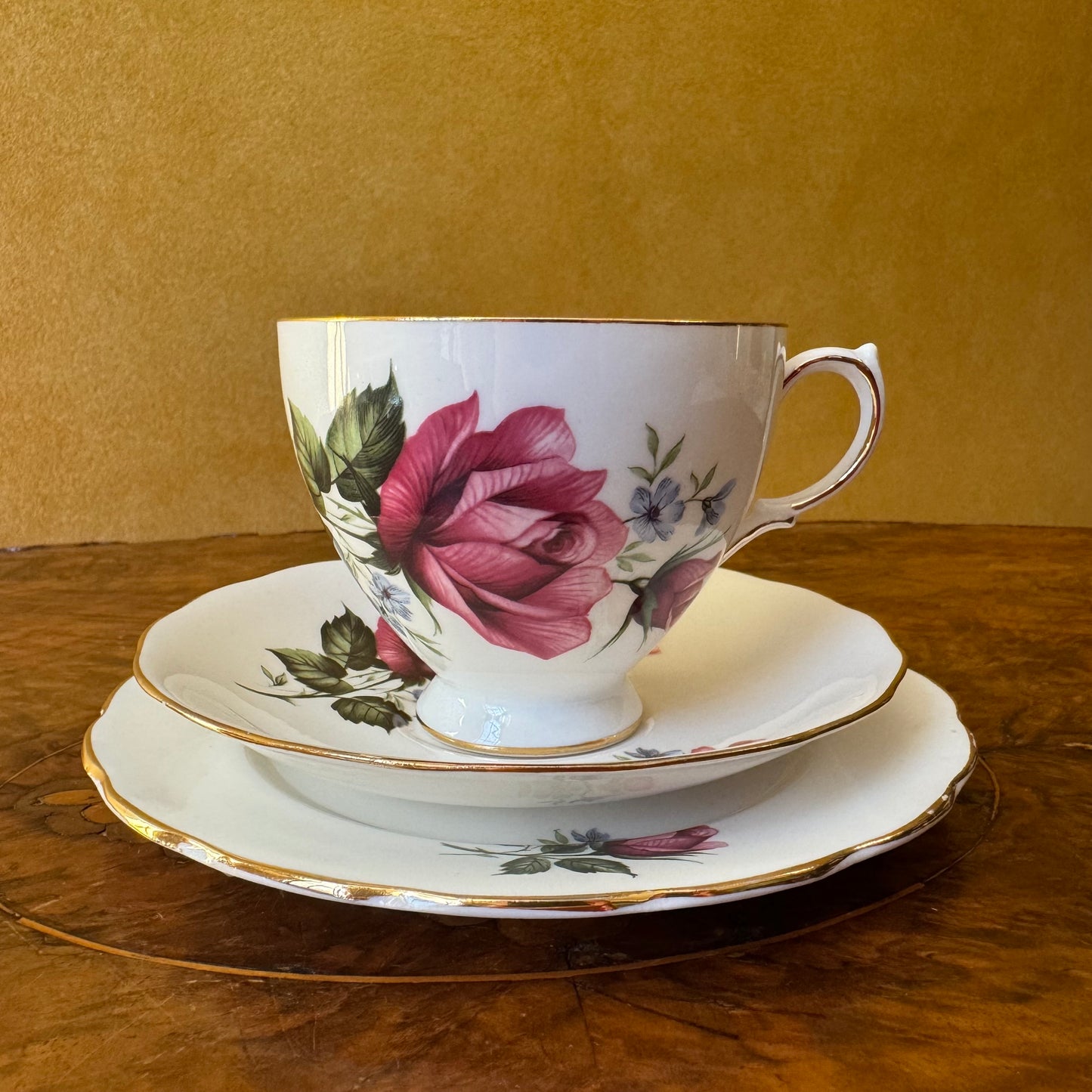 Vintage Royal Vale Pink Rose Tea Cup Trio Set
