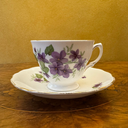 Vintage Royal Vale Violets Print Tea Cup & Saucer 