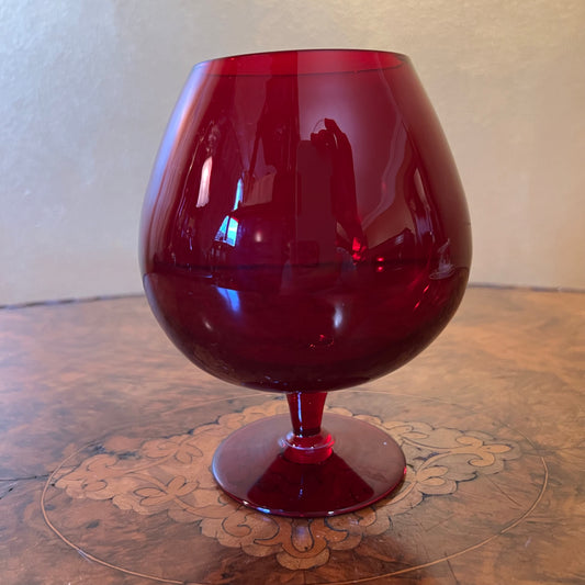 Vintage Ruby Glass Balloon Brandy Glass