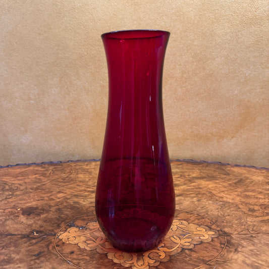 Vintage Ruby Glass Hour Glass Vase 
