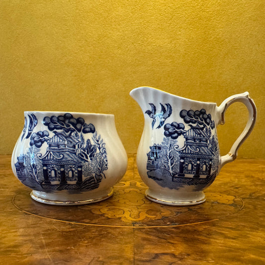 Vintage Sadler Willow Print Creamer Jug & Sugar Bowl Set 