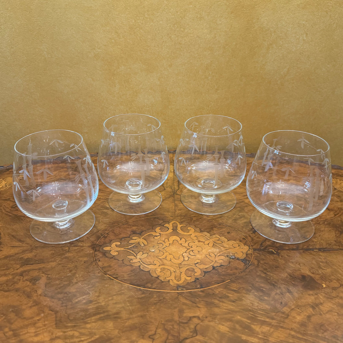 Vintage Sasaki Bamboo Brandy Snifter Glasses Set 