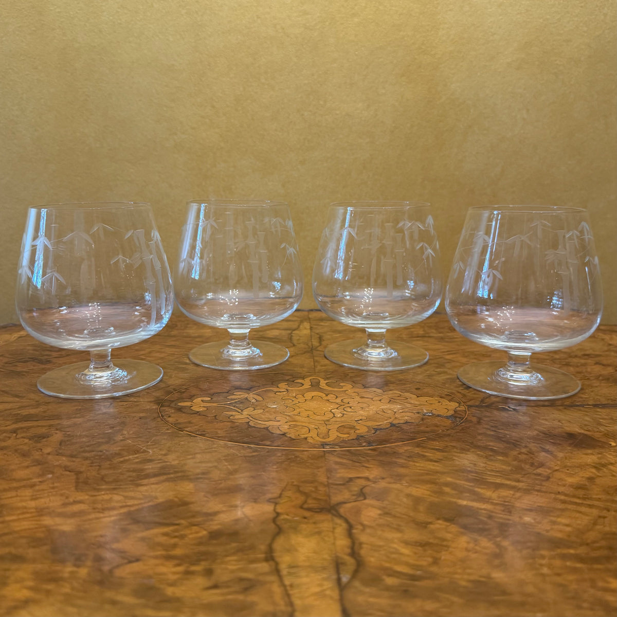 Vintage Sasaki Bamboo Brandy Snifter Glasses Set Of Four 