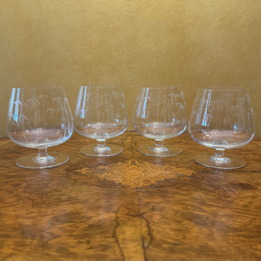 Vintage Sasaki Bamboo Brandy Snifter Glasses Set Of Four 