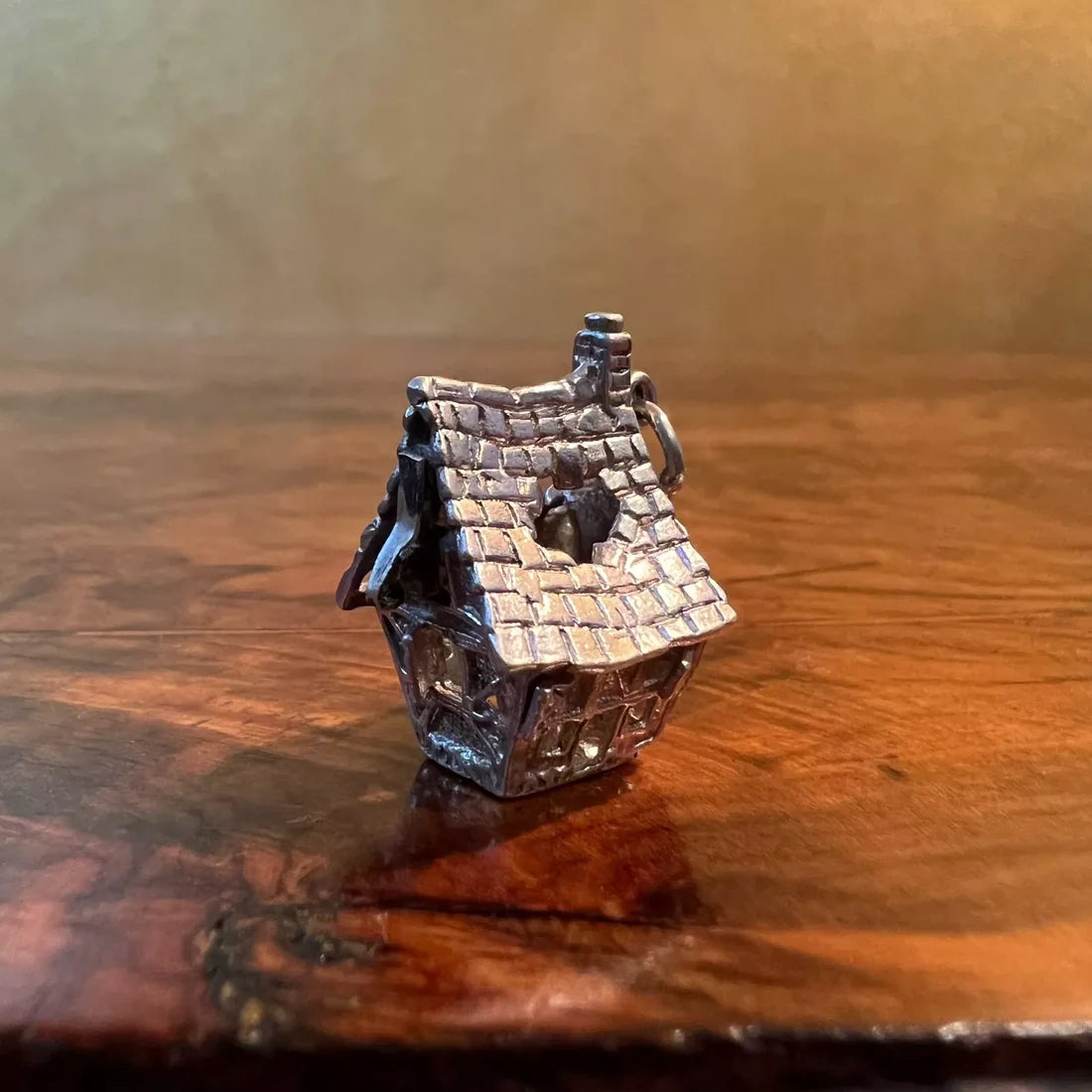 Silver Haunted House With Ghost Pendant Charm