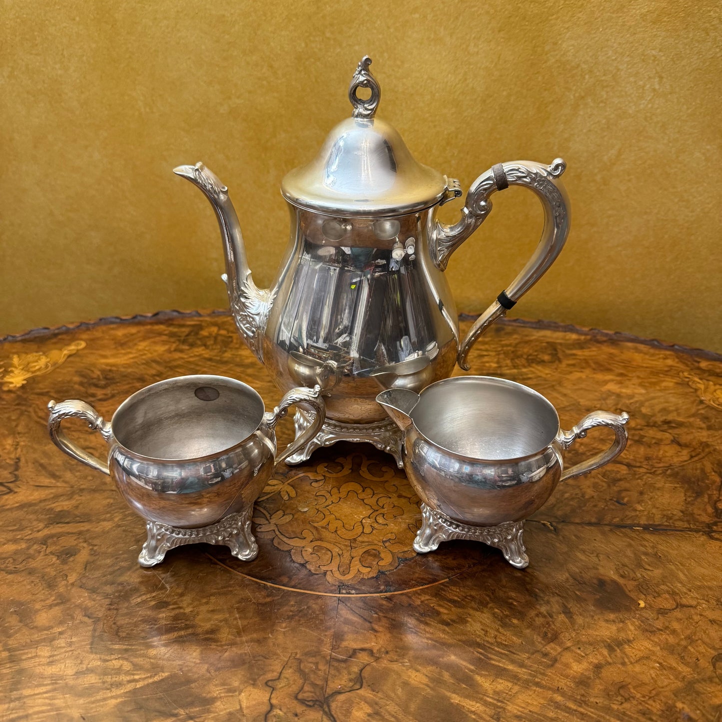 Vintage Silver Plate Teapot Sugar Bowl & Milk Jug Set 