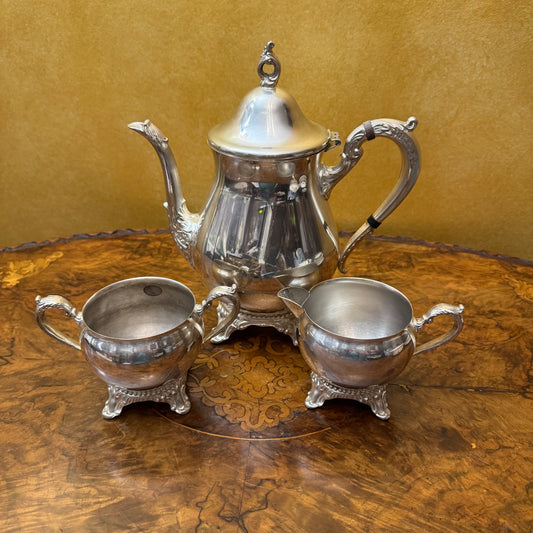 Vintage Silver Plate Teapot Sugar Bowl & Milk Jug Set 