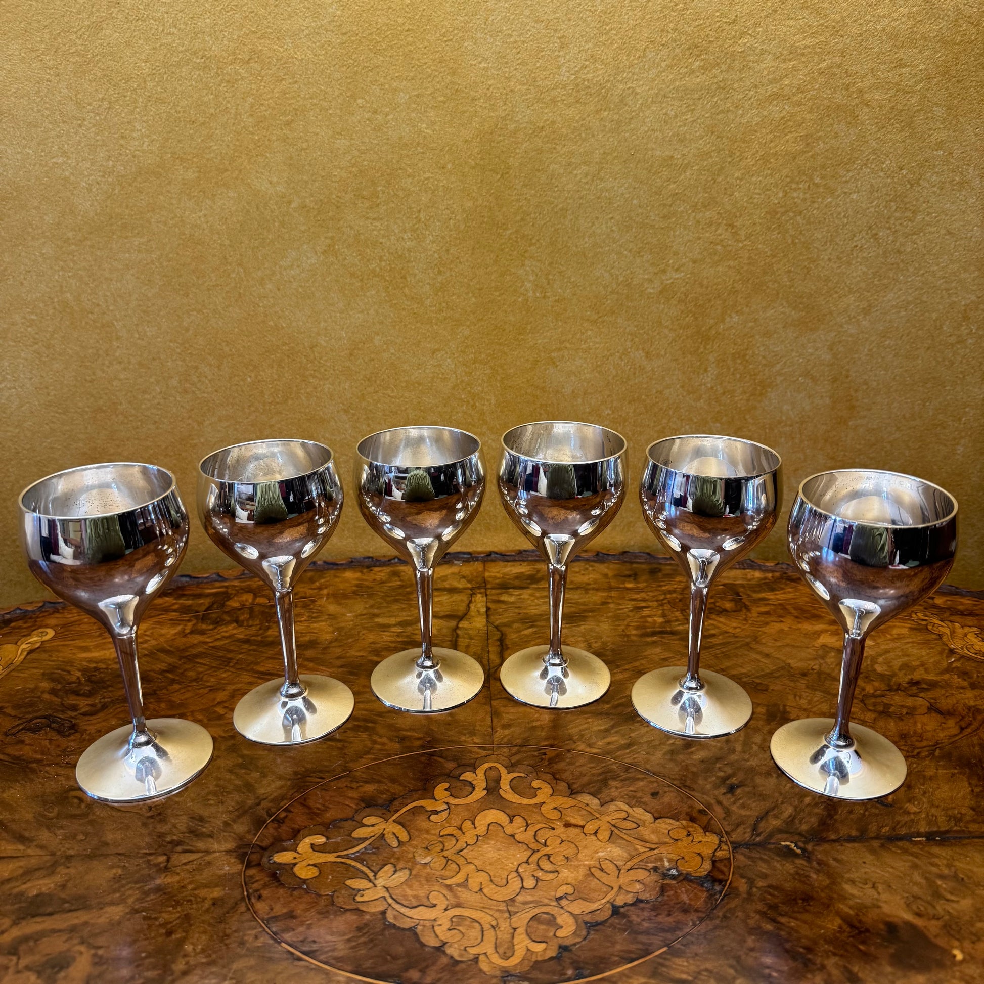 Vintage Silver Plated Small Tulip Flutes Long Stem Glasses Set Of Six 