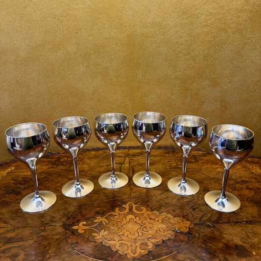 Vintage Silver Plated Small Tulip Flutes Long Stem Glasses Set Of Six 