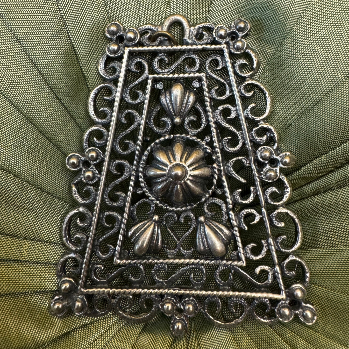 Vintage Silver Toned Crown Trifari Filigree Pendant