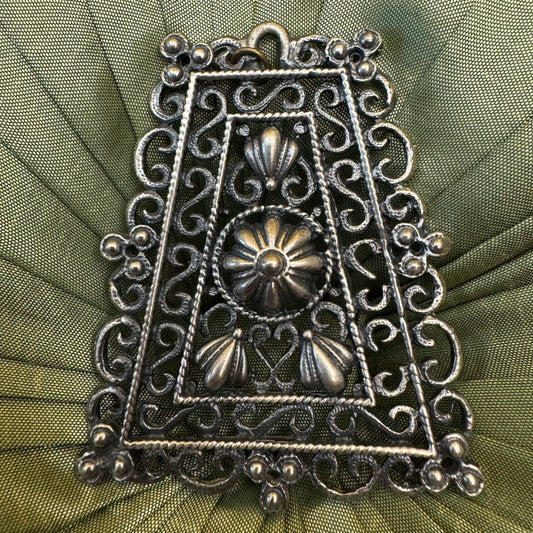 Vintage Silver Toned Crown Trifari Filigree Pendant
