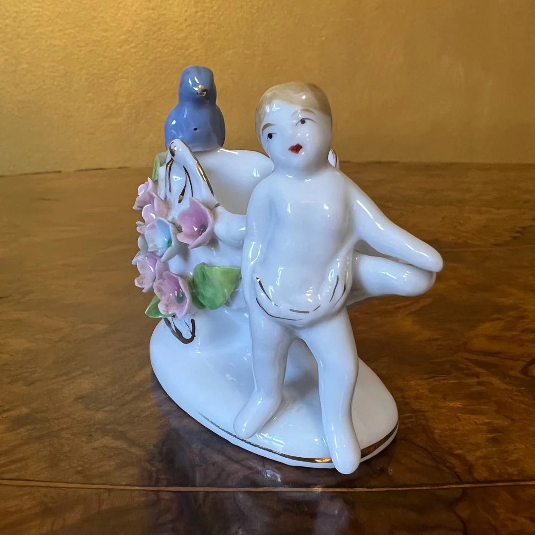 Vintage Small Boy & Flower Barrel Ornament