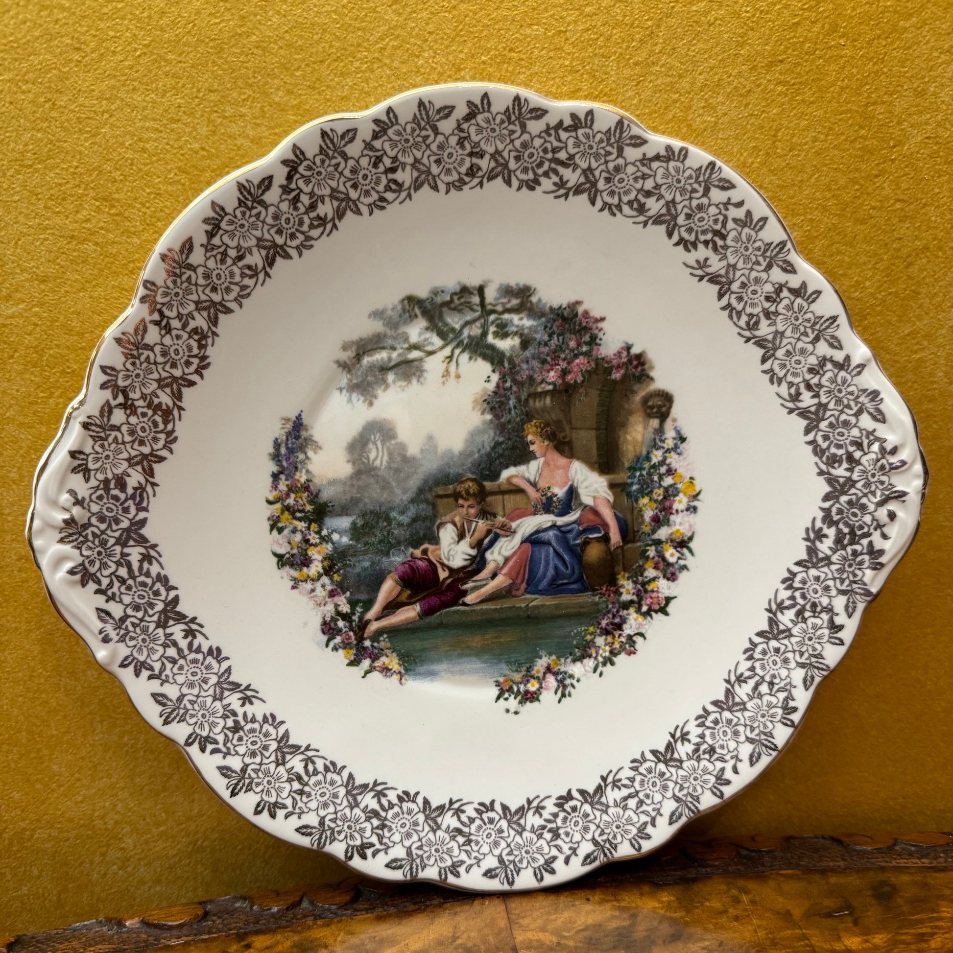 Vintage Springfield Pottery Courting Print Cake Platter 