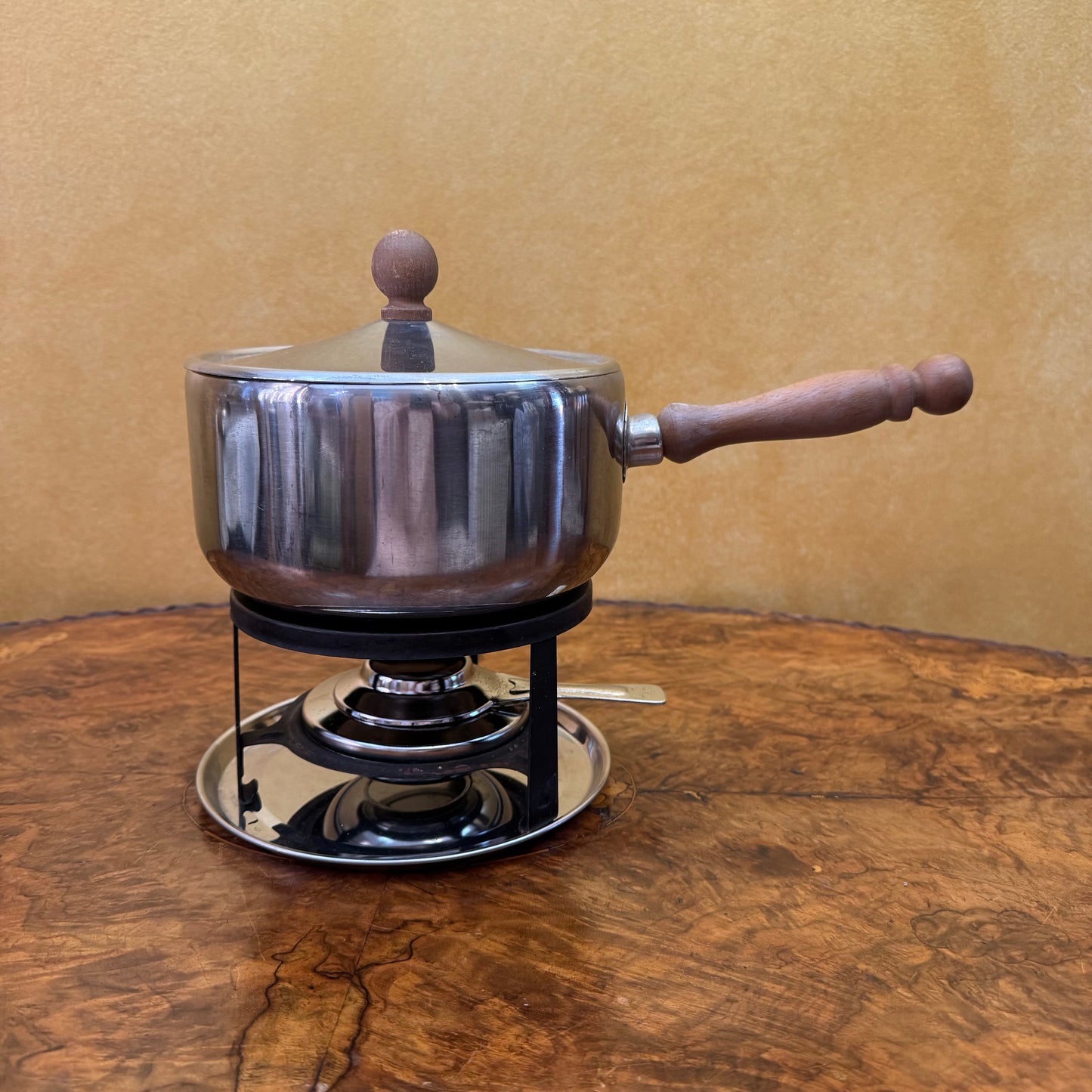 Vintage Stainless Steel Japanese Fondue Pot Set With Skewers 