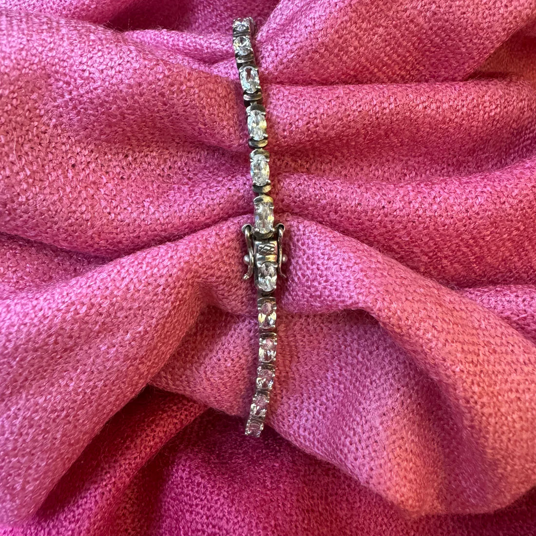 Vintage Sterling Silver Clear Stones Bracelet