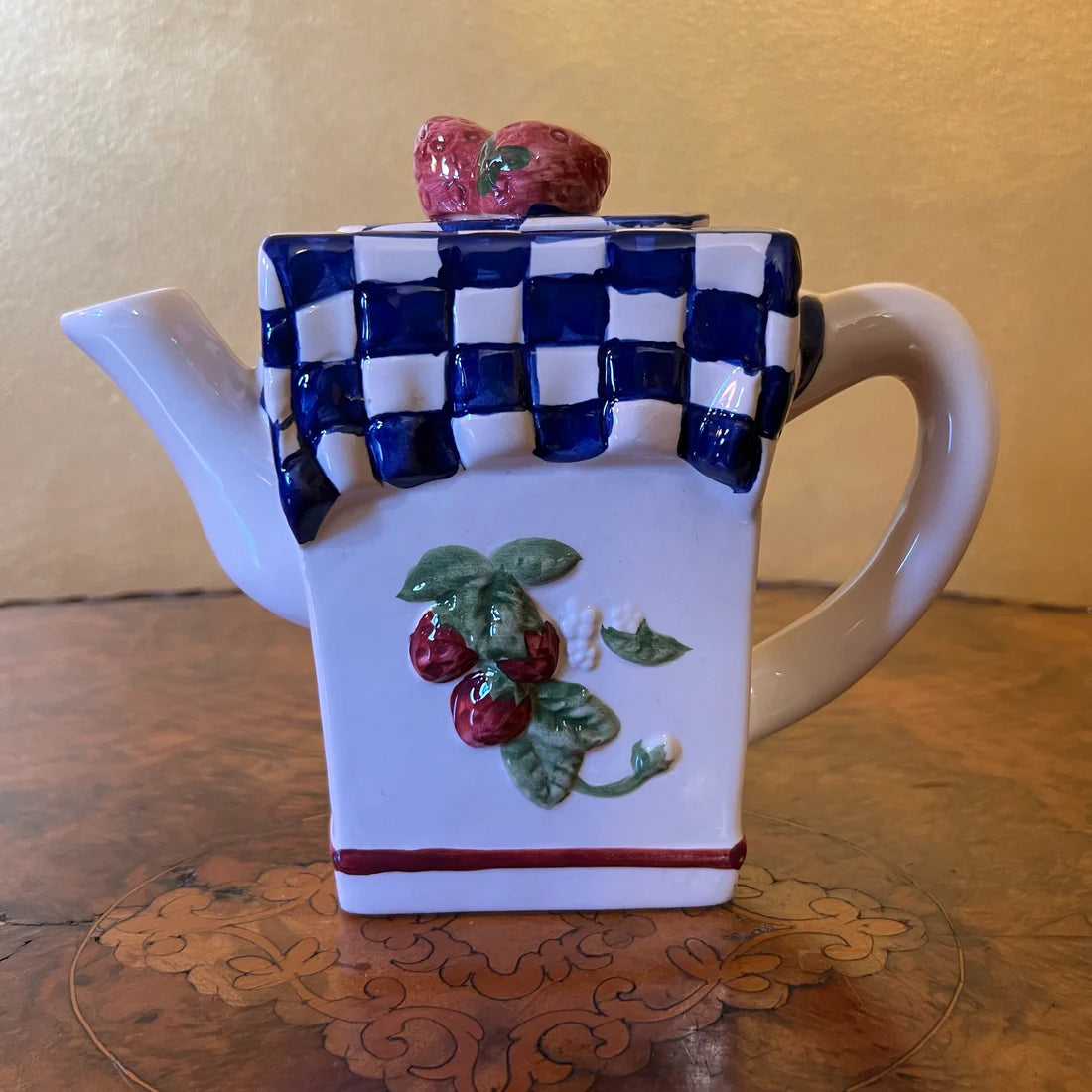 Vintage Strawberry Checked Teapot